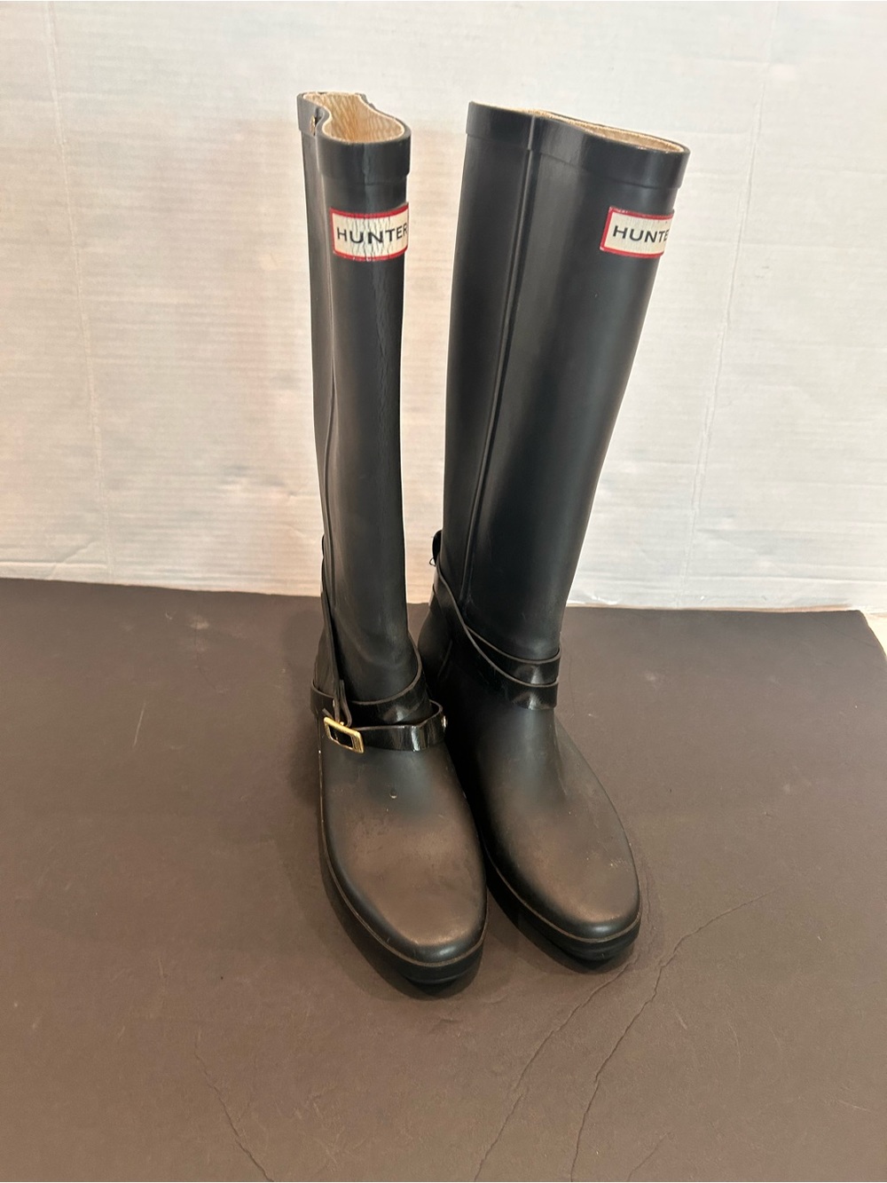 Hunter Andora Wedge Waterproof Women's size 6 Black Tall Rain Boots